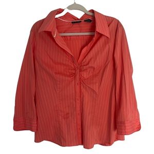 Orange Striped Button Up Shirt Blouse New York and Company